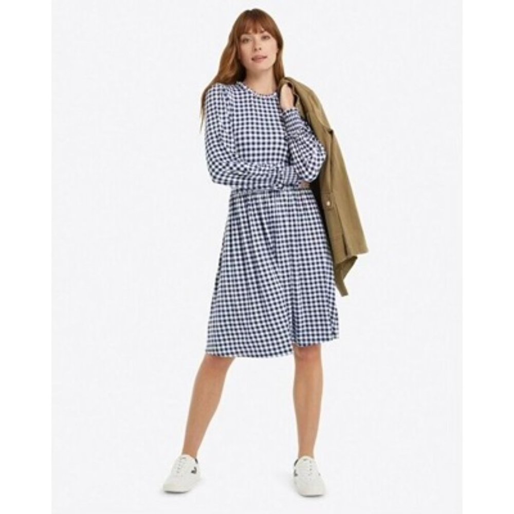 Draper James Black & White Gingham Long Sleeve Fit & Flare Kitty Dress Size XS